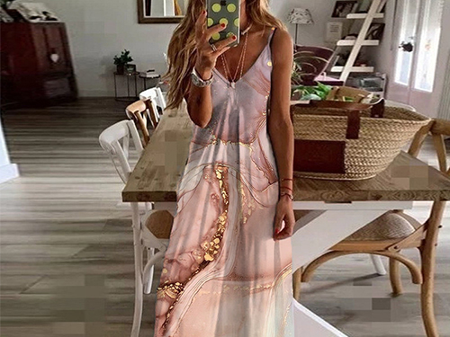 Women's Casual Dress Swing Dress Long Dress Maxi Dress Khaki Short Sleeve Color Gradient Print 