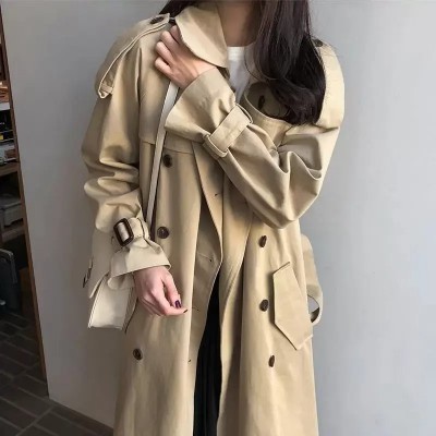 Women's Trench Coats Autumn Winter Women Turn-down Collar Double Breasted Office Lady Casual Sopicture3