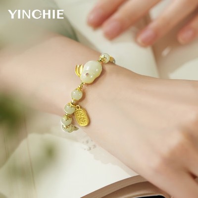 Silver Qianhui S925 Silver Hetian Jade Rabbit Bracelet Girl's Birthday Gift Hand String for Girpicture3